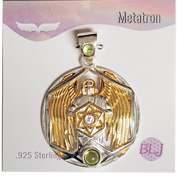 🌠METATRON ARCHANGEL Sterling Silver 925 GOLD Plated -2 PERIDOTs PENDANT JEWELRY - Picture 6 of 9